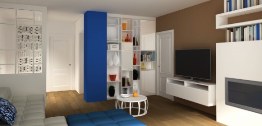 soggiorno tv camino libreria